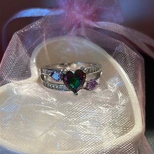 925 Carnival, multicolor heart ring.